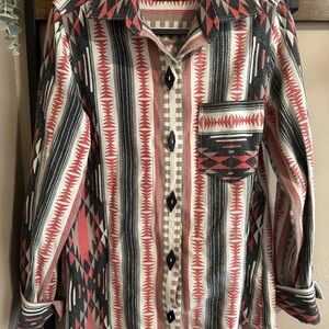 Women's Geometric Aztec Western Button Down Shirt - Red and Black